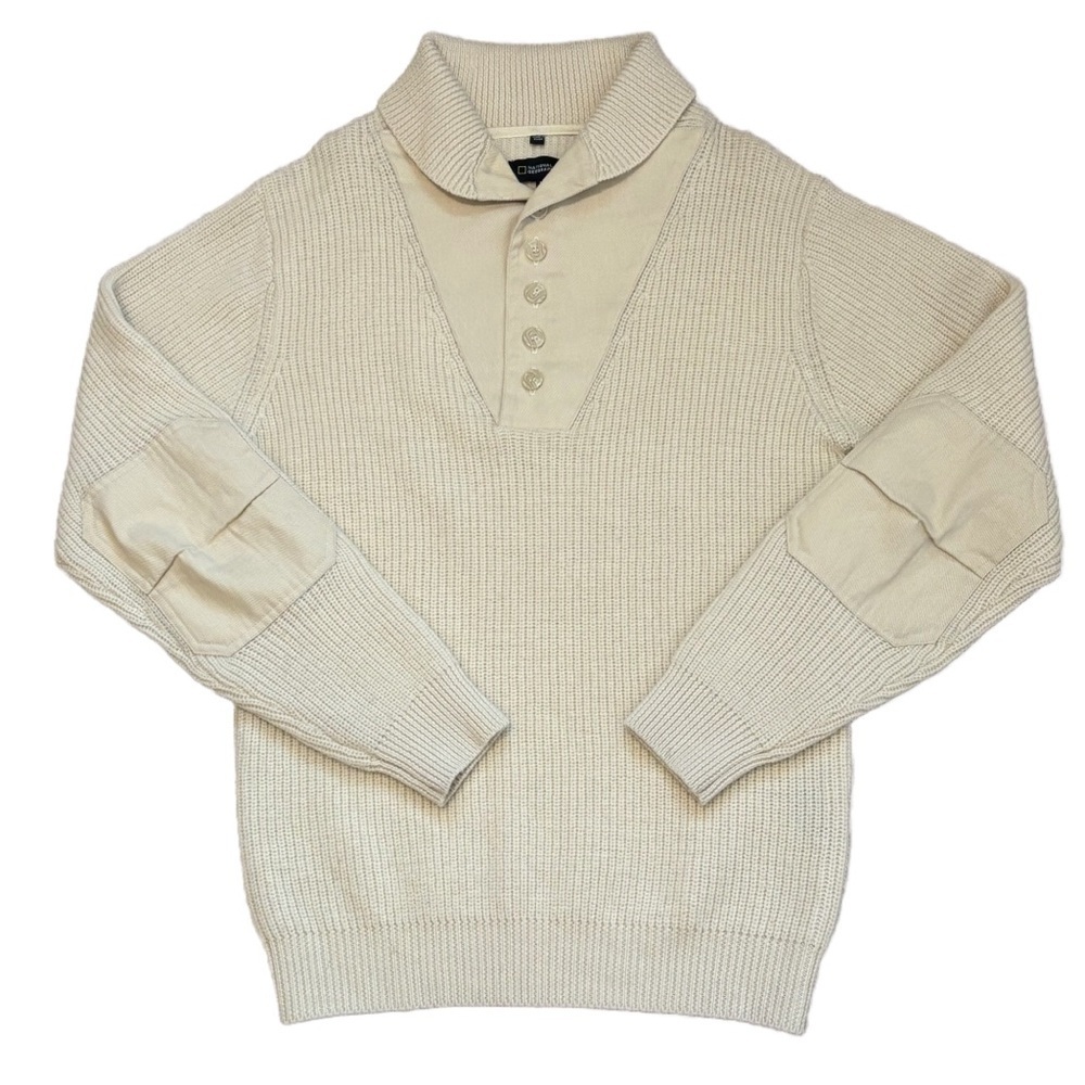 National Geographic Wool Military Henley Sweater Shawl Collar Men’s Medium